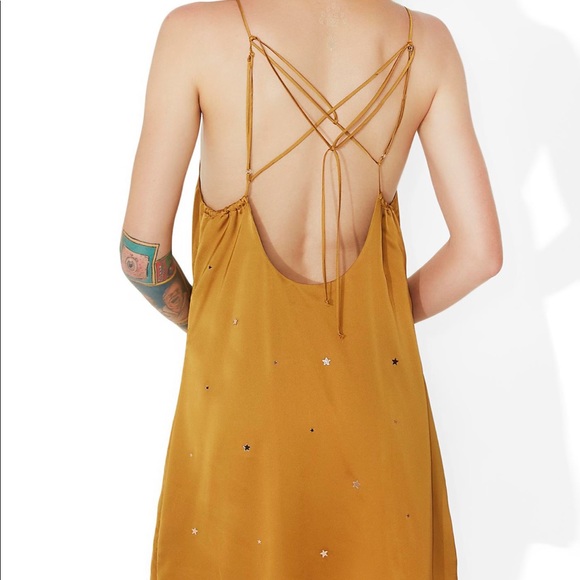 For Love & Lemons Twinkle Slip Dress Olive Gold - Picture 2 of 6